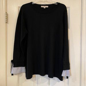 LOFT PLUS Mixed Media Black and Blue/White Striped Sweater Size 14 Plus